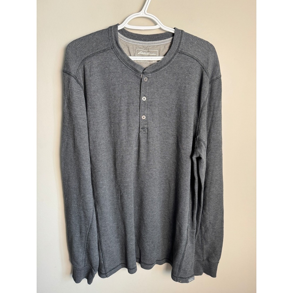 Eddie Bauer Mens Gray Henley TXL Waffle Knit Long Sleeve Casual Gorpcore Tall